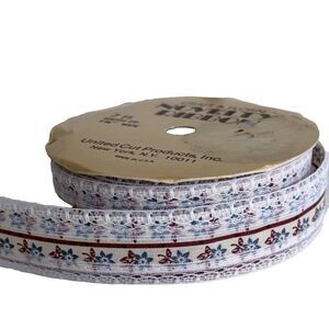 Vintage Calico Mauve Blue Floral Lace Ribbon Trim Border Roll Craft Novelty 7 ft